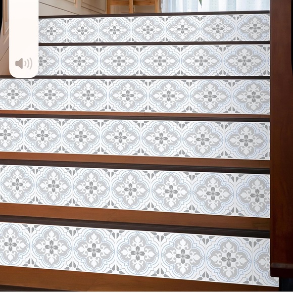 Peel and Stick Floral Pattern Elegant Blue and Gray Stair Riser Decals - Picture 9 of 12